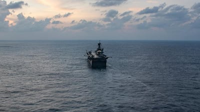An American naval command ship sails towards the Arabian Gulf in March. US forces have imposed a blockade on the Strait of Hormuz. Photo: Centcom