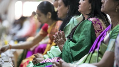 The shilanyas vidhi of the first traditional Hindu temple in the UAE is performed in the holy presence of His Holiness Mahant Swami Maharaj, the spiritual leader of BAPS Swaminarayan Sanstha.