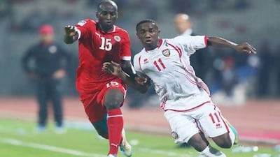 Ahmed Khalil, left, is the first-choice striker for the UAE but has yet to score in the competition. Marwan Naamani / AFP