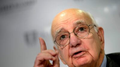 (FILES) In this file photo taken on April 20, 2015 Paul Volcker, former Federal Reserve chairman, speaks at the National Press Club in Washington, DC. Volcker, who tackled American inflation in the 1970s and '80s and later leant his name to landmark Wall Street reforms, died December 8, 2019 according to media reports December 9,2019. Volcker, who headed the US central bank from 1975 to 1987, was 92. / AFP / Brendan SMIALOWSKI