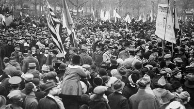People in the streets of Paris, France, celebrate the signing of the Armistice.