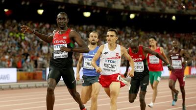 David Rudisha, left, of Kenya beats Poland’s Adam Kszczot to win gold in the men’s 800-metre final on Tuesday. Patrick Smith / Getty Images