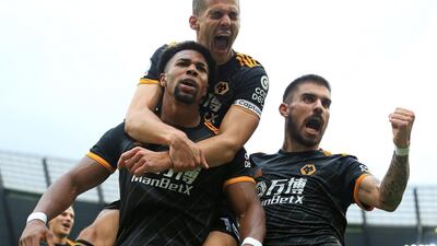 Wolverhampton Wanderers' striker Adama Traore celebrates scoring the opening goal against Manchester City after 80 minutes at the Etihad Stadium. Wolves went on to win the match 2-0, with Traore scoring a second deep into injury time. AFP