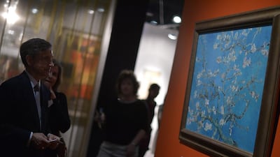 Van Gogh's painting Almond Blossoms at the Los Angeles Art Showin 2014. Charley Gallay / Getty Images for Van Gogh Museum Editions / AFP