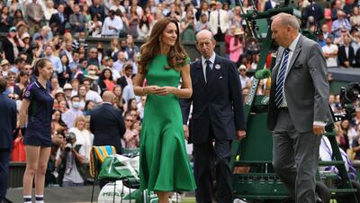 Catherine, Duchess of Cambridge after the Wimbledon Ladies' Singles Final match between Ashleigh Barty of Australia and Karolina Pliskova of Czech Republic.