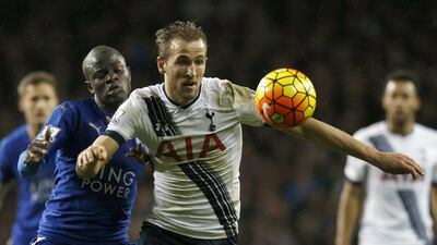 Leicester City’s N'Golo Kante, left, shown here defending Tottenham's Harry Kane, leads the way for interceptions in the Premier League. (AP Photo/Alastair Grant)