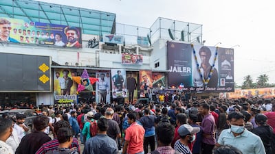 The scene outside a cinema in Chennai on the day of the release of Jailer. AP