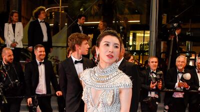 Yanyan Zhang wears an embellished, high-necked dress. Getty Images