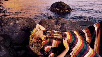 ON THE ROCKS: Dress, Dh8,400, Gucci; Veiled Beret, Dh1,640, Piers Atkinson at s*uce