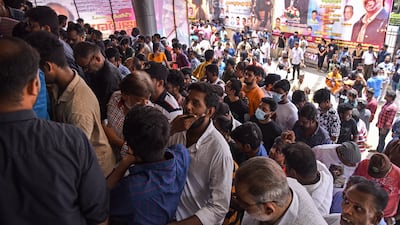 Indian fans arrive to watch Indian movie star Rajinikanth's new Tamil language film 'Jailer', at Albert Theatre, in Chennai, India, 10 August 2023. Fans gather to celebrate the release of Indian movie star Rajinikanth's new Tamil film 'Jailer', which will be released worldwide on 10 August 2023. Rajinikanth is regarded as one of the most popular actors in the history of Indian cinema and has a huge fanbase with a cult following across South India. EPA / IDREES MOHAMMED
