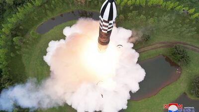 The test firing of a new intercontinental ballistic missile Hwasong-18 at an undisclosed location in North Korea. AFP