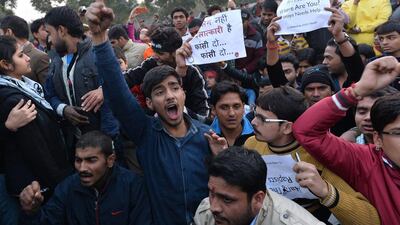 Demonstrators protest in Delhi against the release of a juvenile rapist. Chandan Khanna / AFP