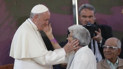 Pope Francis visits the San Alberto Hurtado sanctuary in Santiago, Chile. EPA/BENJAMIN HERNANDEZ
