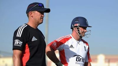 Andrew Strauss, the England captain, right, and coach Andy Flower during a nets session.