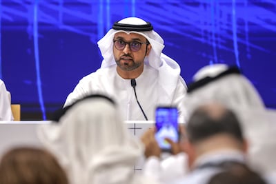 Mohammad Al Kamali, chief trade and industrial officer at Abu Dhabi Investment Office, speaks at Make It in the Emirates. Victor Besa / The National