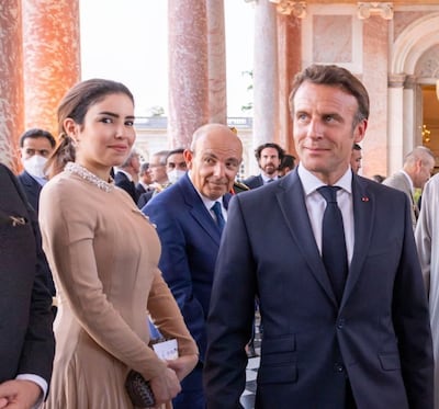 UAE Ambassador to France Hend Al Otaiba with French President Emmanuel Macron.