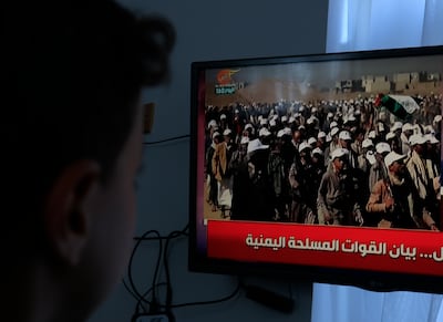 A TV broadcast on the latest developments in the Yemeni conflict in Sanaa. EPA