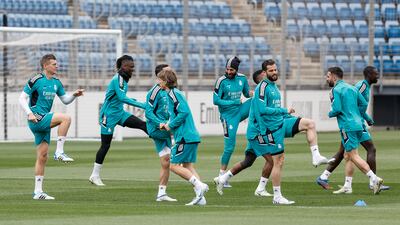 Real Madrid players train for the City game. Getty