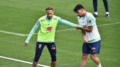 Neymar with Lucas Paqueta during training in Turin, Italy, on November 15, 2022, as Brazil team continue their preparations for the World Cup. Reuters