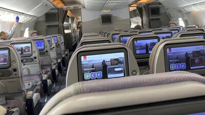 An almost empty Emirates aircraft headed for Dubai from London. Courtesy: Marianne Bagui