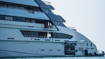 The Nord superyacht in Hong Kong, China, on Friday, Oct. 14, 2022. The Nord, a $500 million megayacht that's connected to sanctioned Russian tycoon Alexey Mordashov, has mysteriously ended up in Hong Kong after a more than week-long voyage from the port of Vladivostok where it was anchored since March. Photographer: Lam Yik / Bloomberg