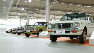 A collection of Corollas at Toyota's Tokyo showroom.