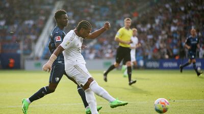 Serge Gnabry scores Bayern Munich's seventh goal. Reuters