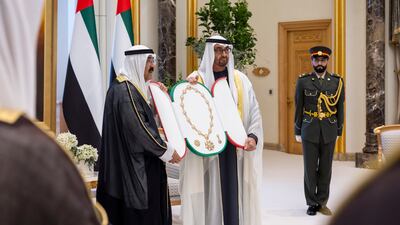 Sheikh Meshal visited Abu Dhabi on Tuesday on an official state visit. Ryan Carter / UAE Presidential Court