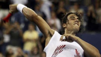 Rafael Nadal celebrates his quarter-final victory over Mardy Fish.