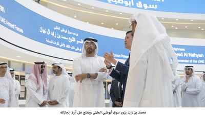 Sheikh Mohammed bin Zayed, Crown Prince of Abu Dhabi and Deputy Supreme Commander of the Armed Forces, visits the Abu Dhabi Global Market. Wam