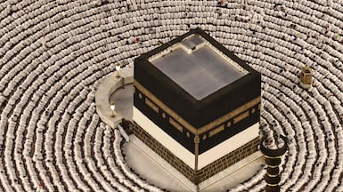 Worshippers perform evening prayer around the Kaaba, Islam's holiest shrine, at the Grand Mosque ahead of the annual Hajj pilgrimage in Makkah. AFP