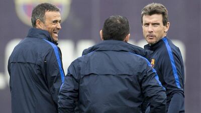 FC Barcelona manager Luis Enrique and his assistant Juan Carlos Unzue conduct training. Quique Garcia / EPA