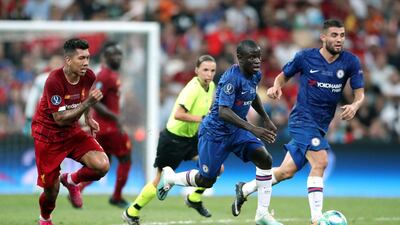 Liverpool's Roberto Firmino, match referee Stephanie Frappart, Chelsea's N'Golo Kante and Chelsea's Mateo Kovacic in action. PA Wire