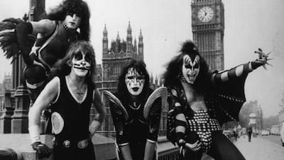 From left, Paul Stanley, Peter Criss, Ace Frehley and Gene Simmons in London in 1976. Peter Cade / Central Press / Getty Images