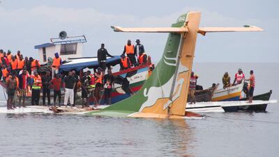 Rescuers attempt to recover the Precision Air passenger plane that crashed into Lake Victoria in Bukoba, Tanzania. Reuters