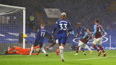 Tammy Abraham scores Chelsea's third goal against West Ham. Reuters