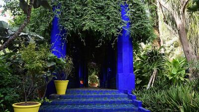 Iconic blue-tiled staircase at the Jardin Majorelle on September 12, 2014 in Marrakech, Morocco. Getty Images
