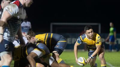 Dubai Hurricanes scrum-half Gerber Andre passes against Jebel Ali Dragons.