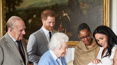 Prince Harry, Duke of Sussex and Meghan, Duchess of Sussex are joined by her mother, Doria Ragland, as they show their new son, Archie Harrison Mountbatten-Windsor, to Queen Elizabeth II and Prince Philip, Duke of Edinburgh at Windsor Castle on May 8. Getty Images