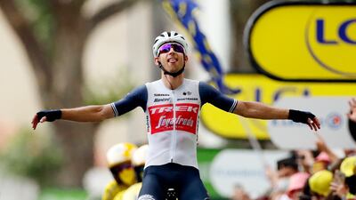 Bauke Mollema celebrates his win.