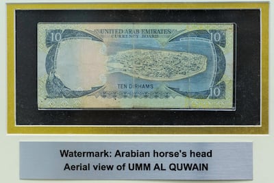 A framed Dh10 bank note from 1973. Christopher Pike / The National