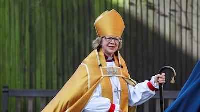 Sarah Mullally arrives for her installation as the first woman Archbishop of Canterbury, at Canterbury Cathedral in Kent, Britain. Reuters