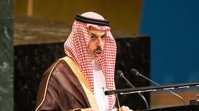 Saudi Foreign Minister and co-chairman of the UN General Assembly Prince Faisal bin Farhan at the UN headquarters in New York. EPA