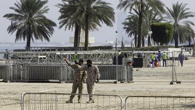 Members of the UAE Armed Forces prepare for the Union Fortress event on Thursday, which will feature a joint exercise involving all branches of the military. Christopher Pike / The National
