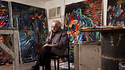 Emirati artist Hassan Sharif, who died last year, at his studio at The Flying house in Al Quoz, Dubai, in 2012. Antonie Robertson / The National