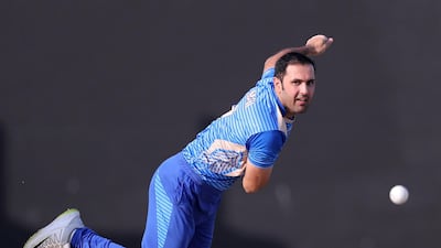 Captain Mohammad Nabi of the Balkh Legends bowls during the game between Kandahar Knights and Balkh Legends in the Afghanistan Premier League