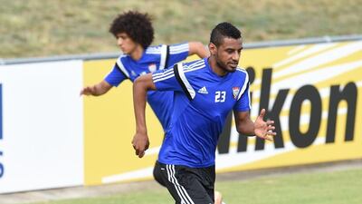 UAE football player Mohammed Ahmed takes part in a team training session on Wednesday ahead of the 2015 Asian Cup.