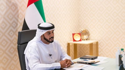 Obaid Al Shamsi, director general of the National Emergency and Crisis and Disasters Management Authority, takes part in a government meeting about coronavirus with Sheikh Mohamed bin Zayed.