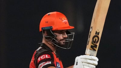 Sunrisers Hyderabad captain Aiden Markram celebrates his fifty. AP