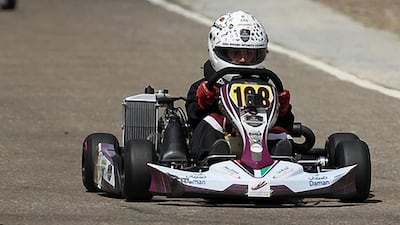 Hamda Al Qubaisi was busy making her father proud at Al Ain Raceway by winning her Mini Max race to finish fifth in the series standings on the UAE Rotax Max Challenge final weekend. Courtesy Al Ain Raceway